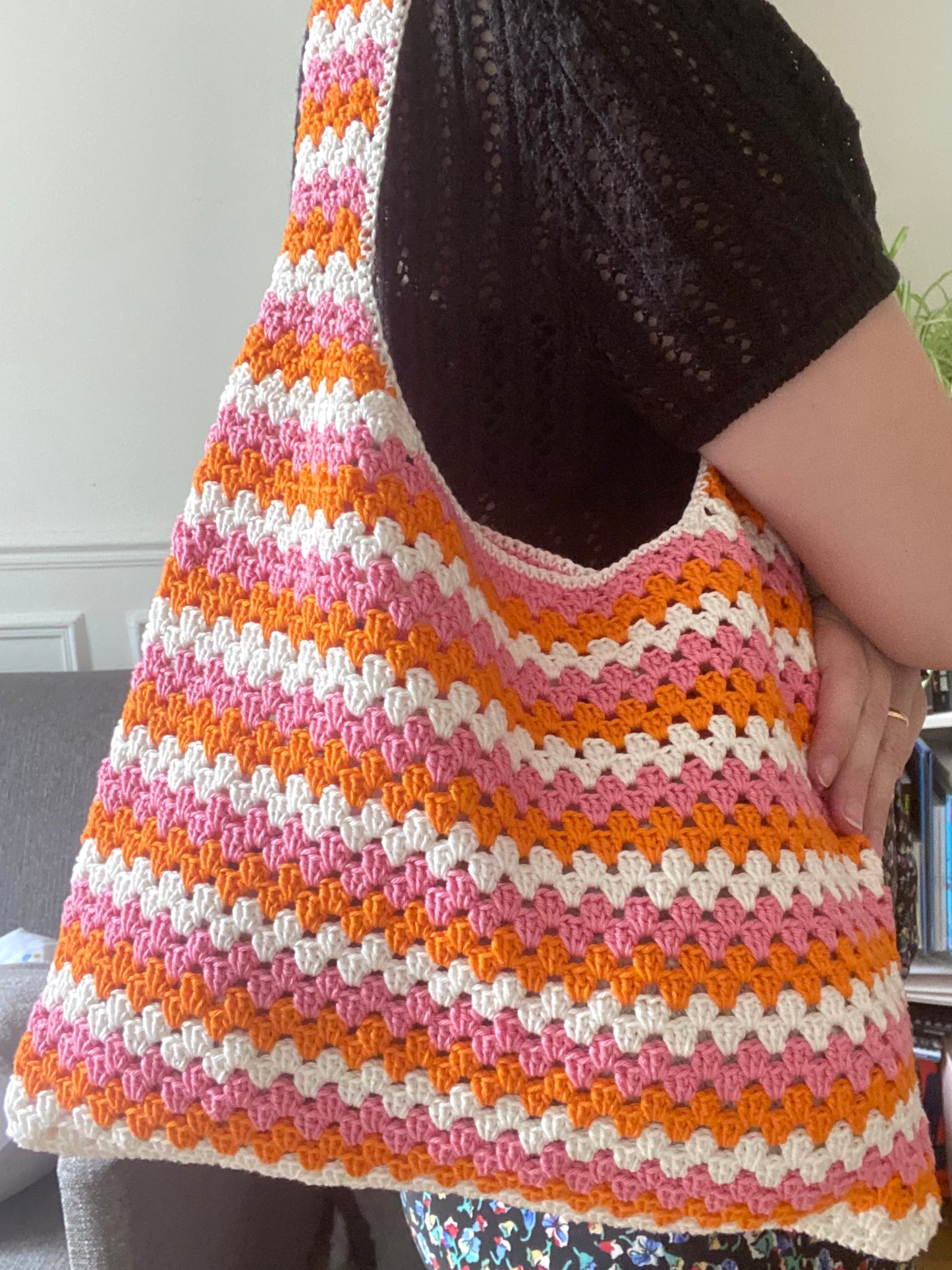 Sac en crochet orange et rose