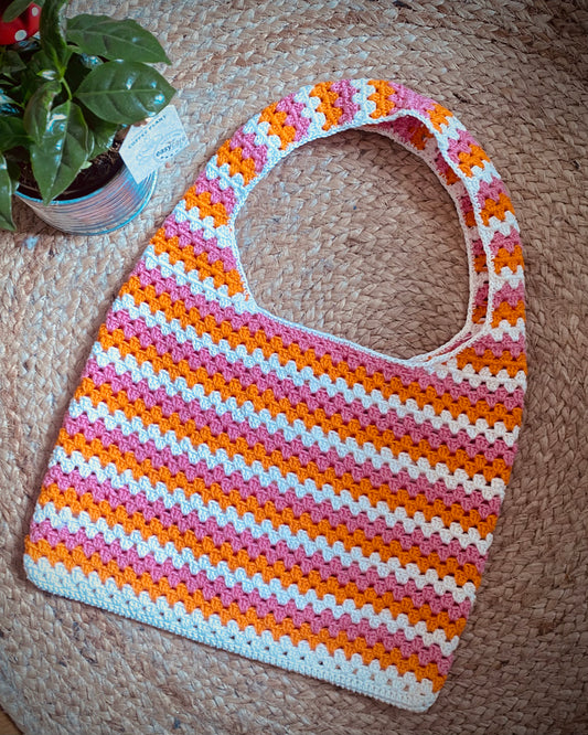 Sac en crochet orange et rose