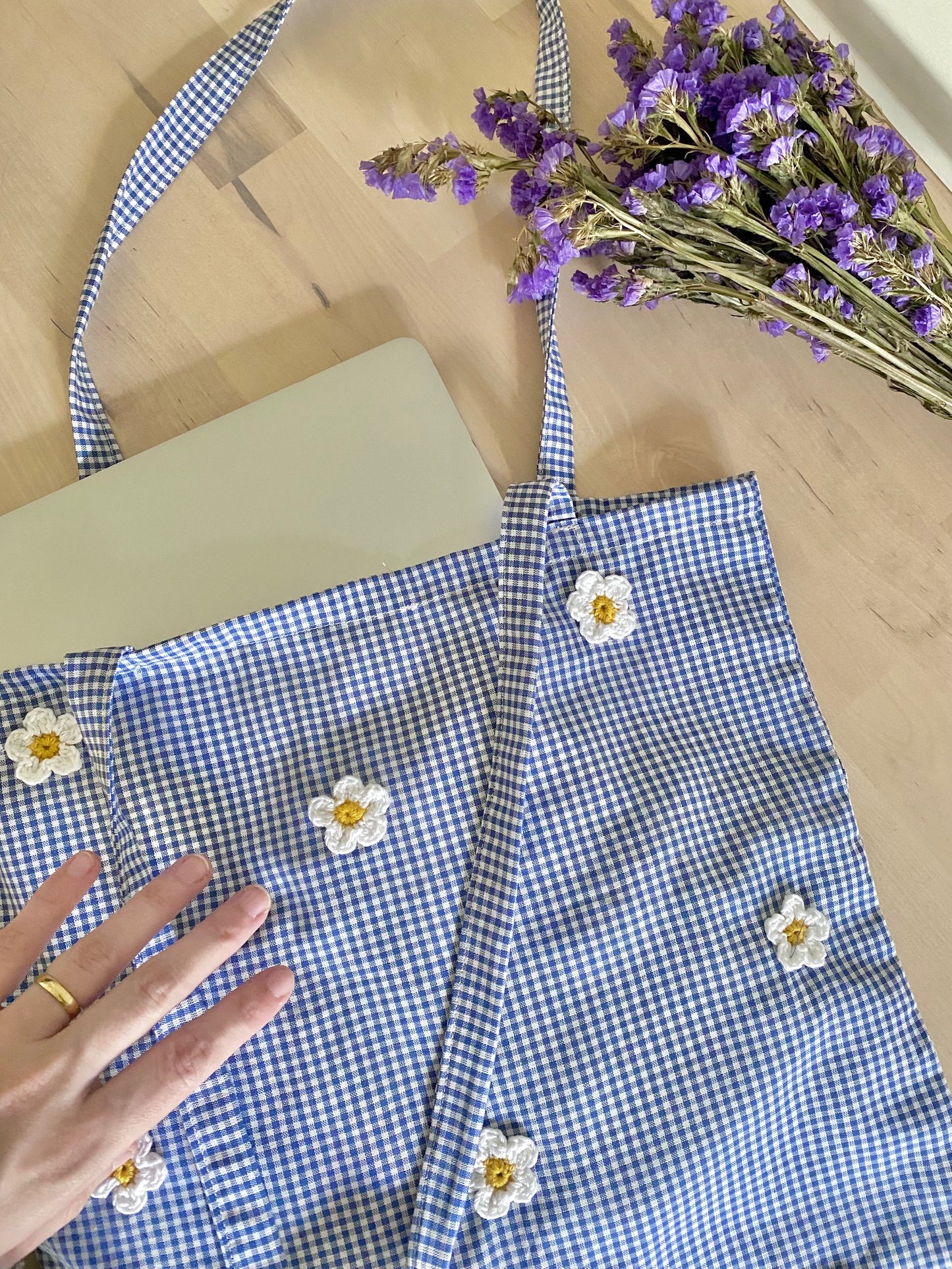 Tote bag en coton vichy bleu