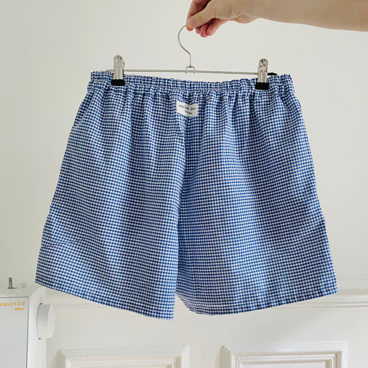 Short en coton vichy bleu marine