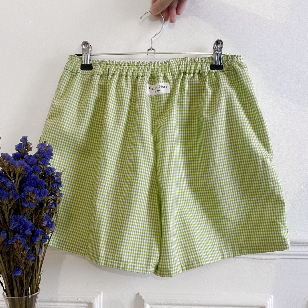 Short en coton vichy vert pomme